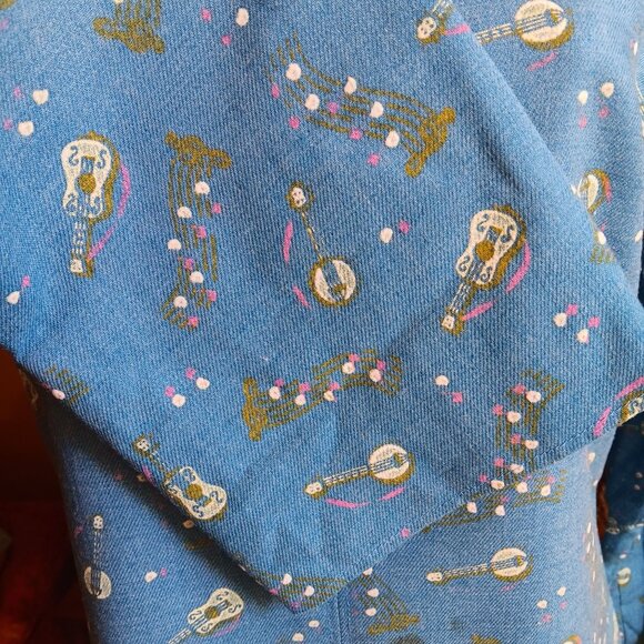 Vintage Medium Handmade Peasant Blouse Guitar Country Print Musical Print 1OF1 - Picture 4 of 6